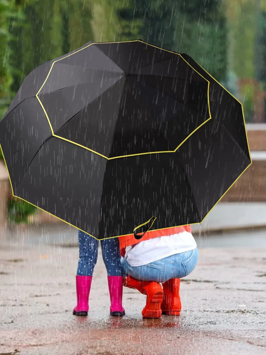Kalolary 62" Automatic Folding Umbrella Extra Large Golf Umbrella Black | Wind-Resistant & Sunproof - view 7