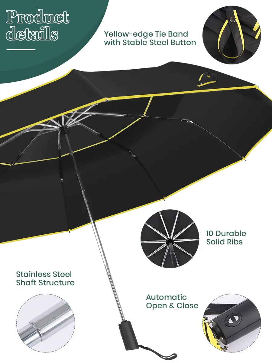 Kalolary 62" Automatic Folding Umbrella Extra Large Golf Umbrella Black | Wind-Resistant & Sunproof - view 3