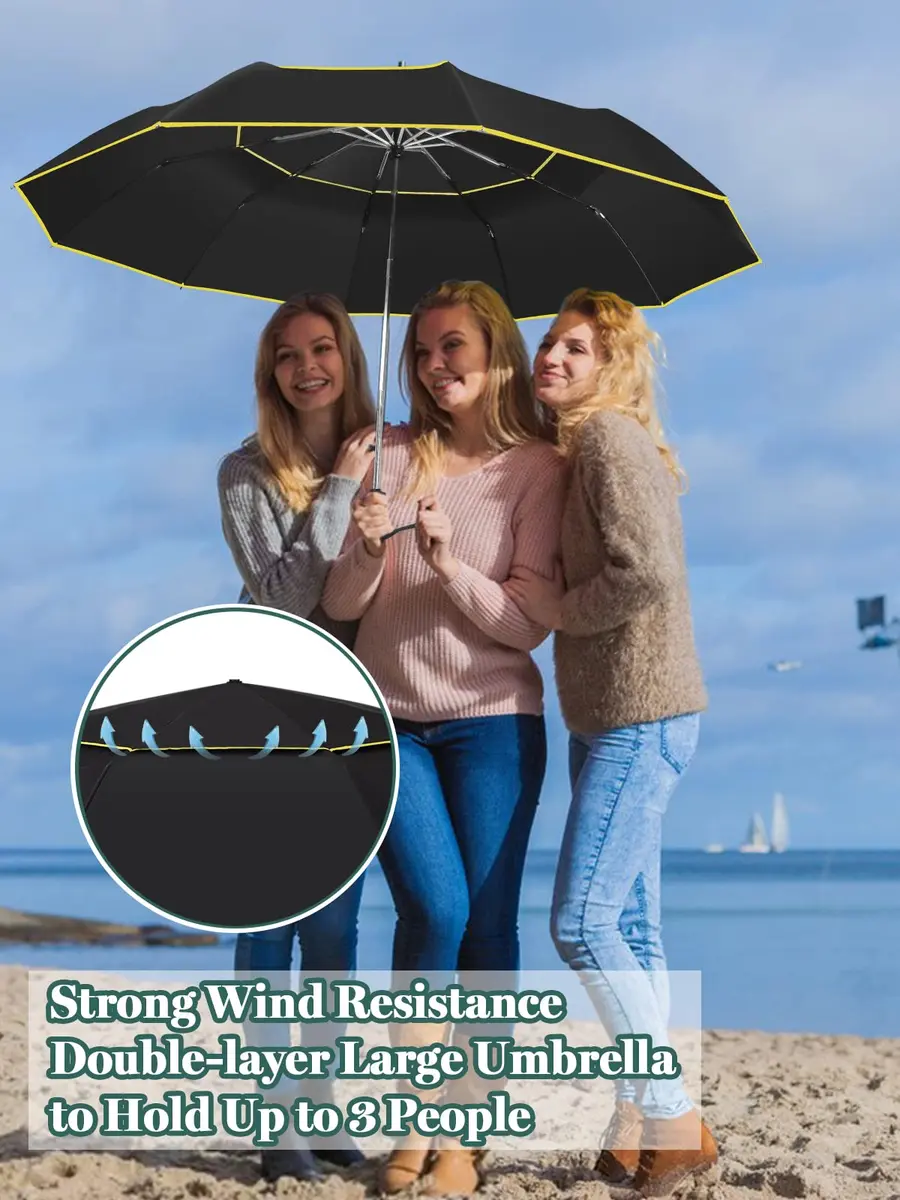 Kalolary 62" Automatic Folding Umbrella Extra Large Golf Umbrella Black | Wind-Resistant & Sunproof - view 4