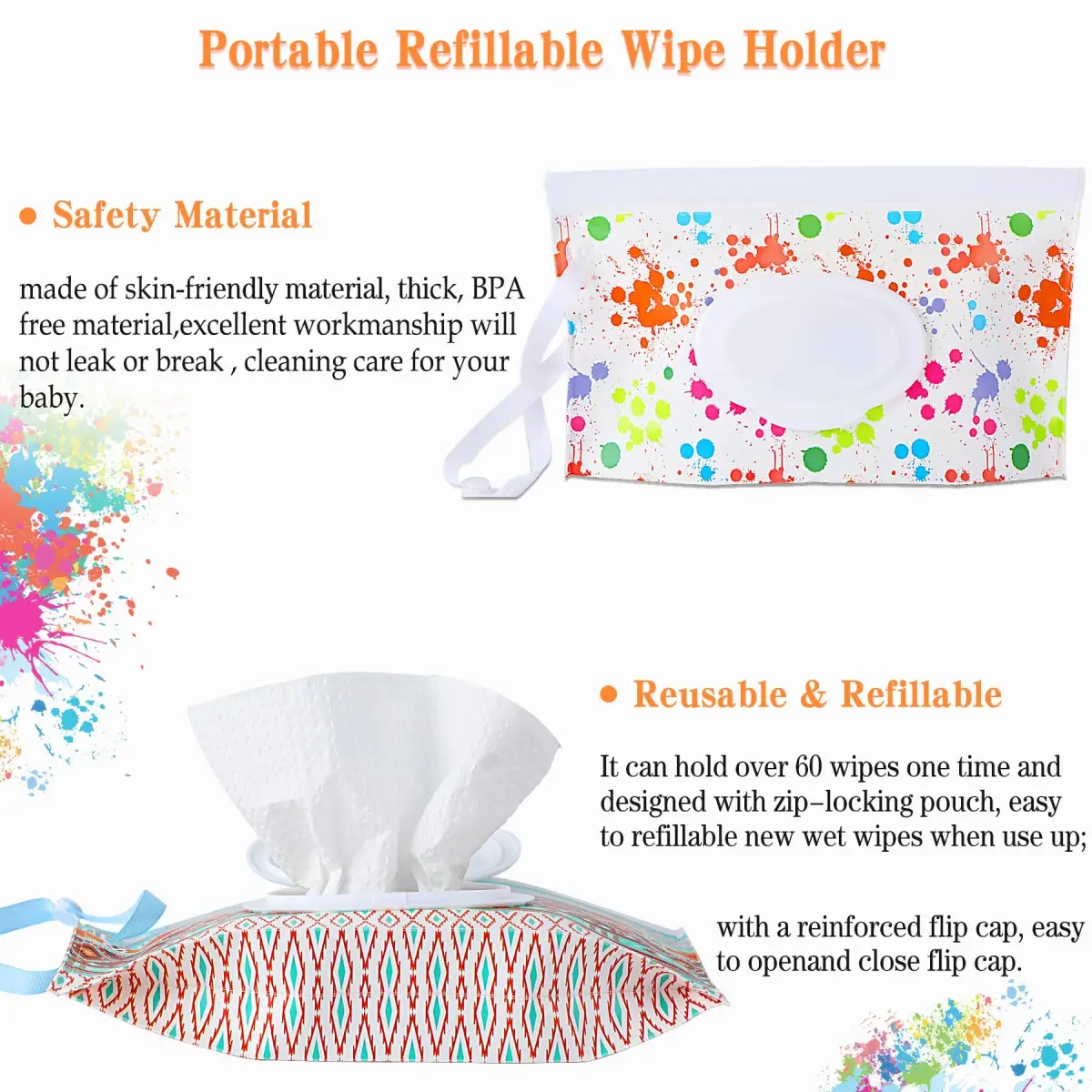 FEBSNOW 4 Pack Baby Wipe Dispenser, Reusable Travel Wipe Holder | BPA-Free EVA Material - view 5
