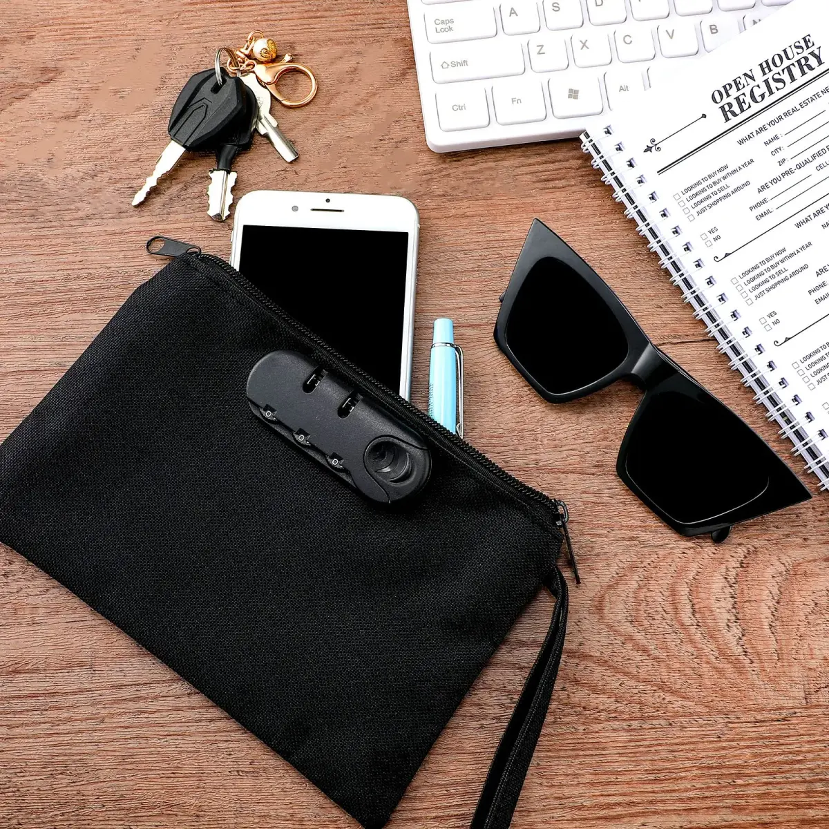 Reginary Black Locking Money Bag 2 Pcs 20cm (8in) | Secure Zippered Pouch for Cash and Cards - view 6