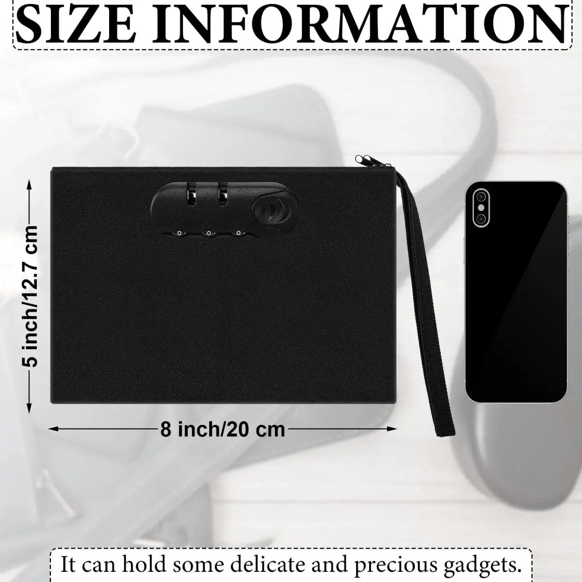 Reginary Black Locking Money Bag 2 Pcs 20cm (8in) | Secure Zippered Pouch for Cash and Cards - view 2