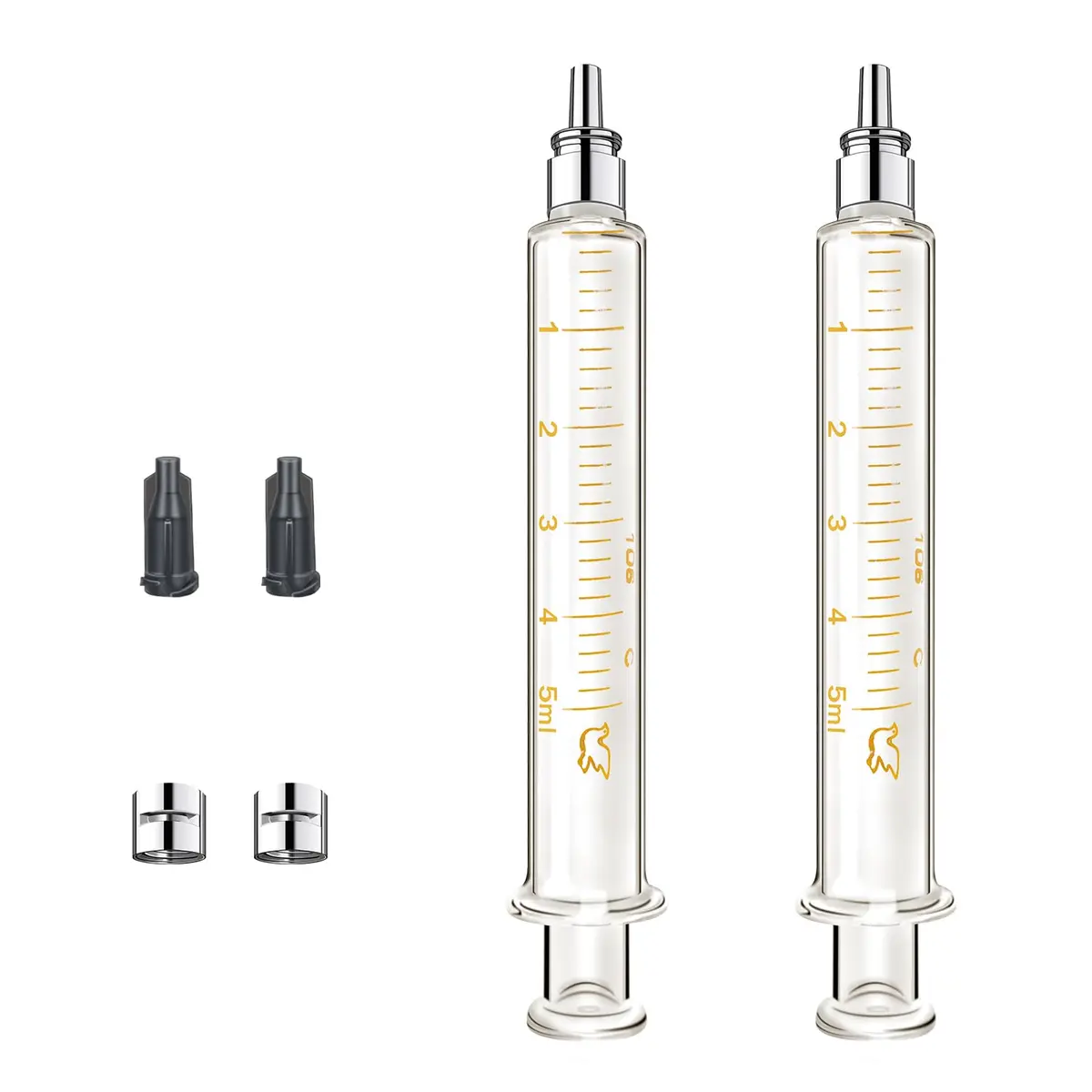 Jiaxix 2-Pack 5ml Borosilicate Glass Syringe | Reusable, High-Temperature Resistant, Precise Liquid Extraction - main product image