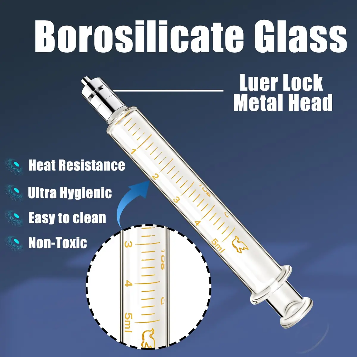 Jiaxix 2-Pack 5ml Borosilicate Glass Syringe | Reusable, High-Temperature Resistant, Precise Liquid Extraction - view 3