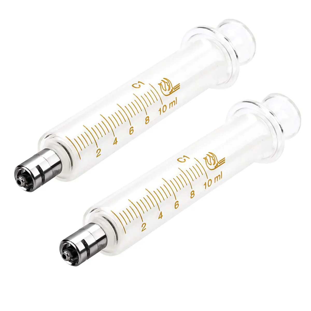 Jiaxix 10ml Glass Syringe with Metal Luer Lock and Caps (2-Pack) | Accurate Liquid Dispensing for Labs & Crafts - main product image