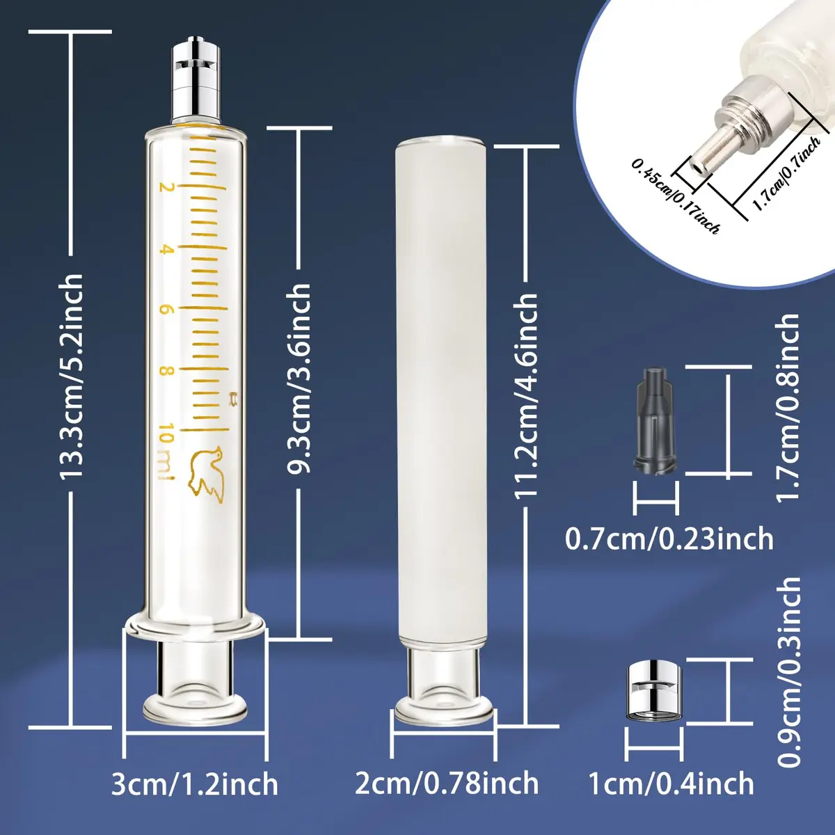 Jiaxix 10ml Glass Syringe with Metal Luer Lock and Caps (2-Pack) | Accurate Liquid Dispensing for Labs & Crafts - view 2