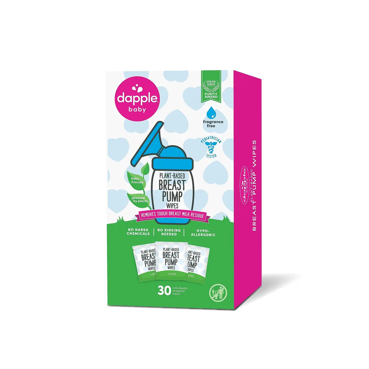 Dapple Breast Pump Wipes Singles 30 Count | Hypoallergenic & Powered by Plants, Fragrance-Free, Easy On-the-Go - main product image