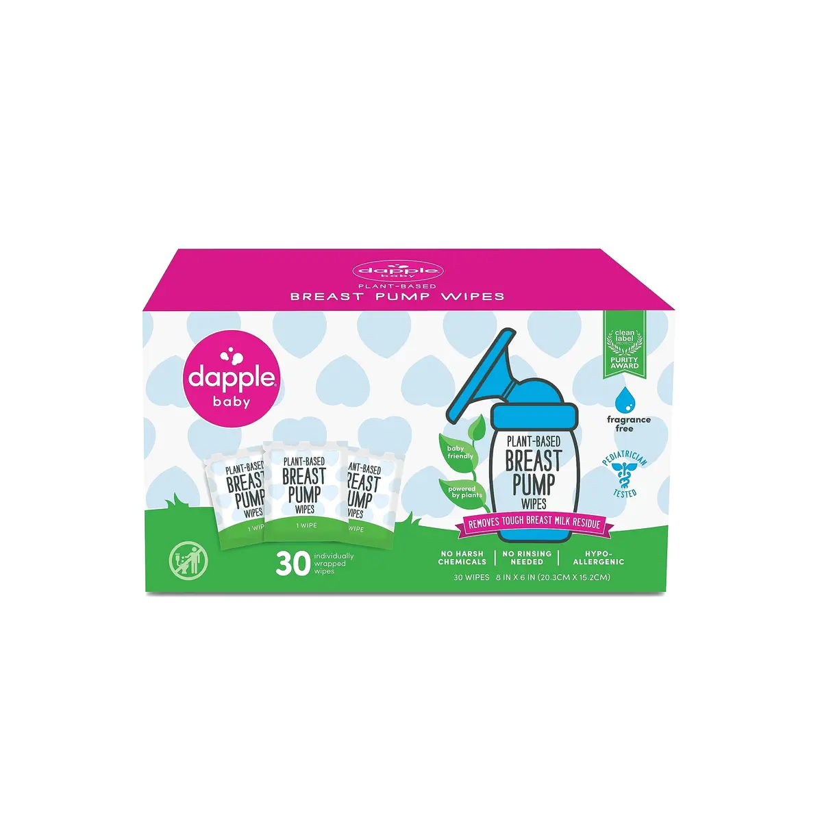 Dapple Breast Pump Wipes Singles 30 Count | Hypoallergenic & Powered by Plants, Fragrance-Free, Easy On-the-Go - view 2