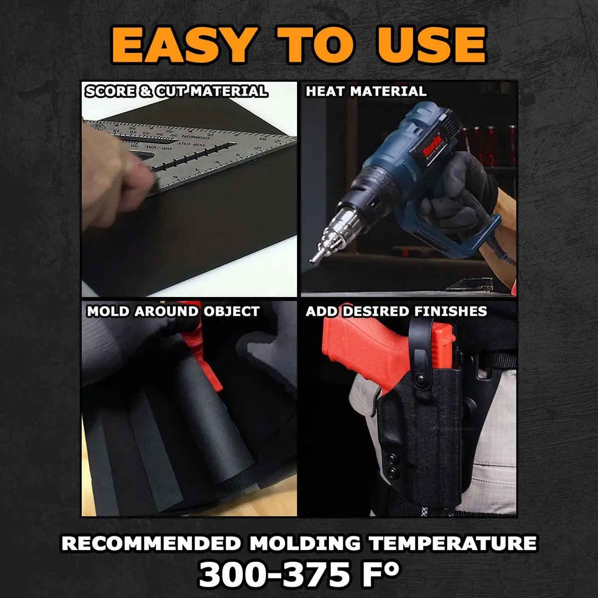 Holstex Kydex V Thermoform Sheet - Black P1 Texture 0.080in (20.3cm x 30.5cm) | USA-Made for Holster Making - view 5