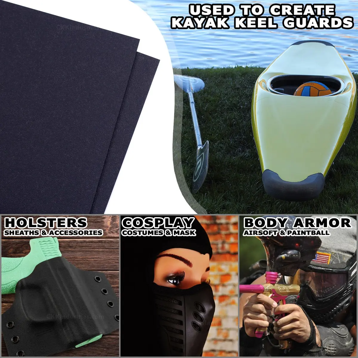 Holstex Kydex V Thermoform Sheet - Black P1 Texture 0.080in (20.3cm x 30.5cm) | USA-Made for Holster Making - view 2