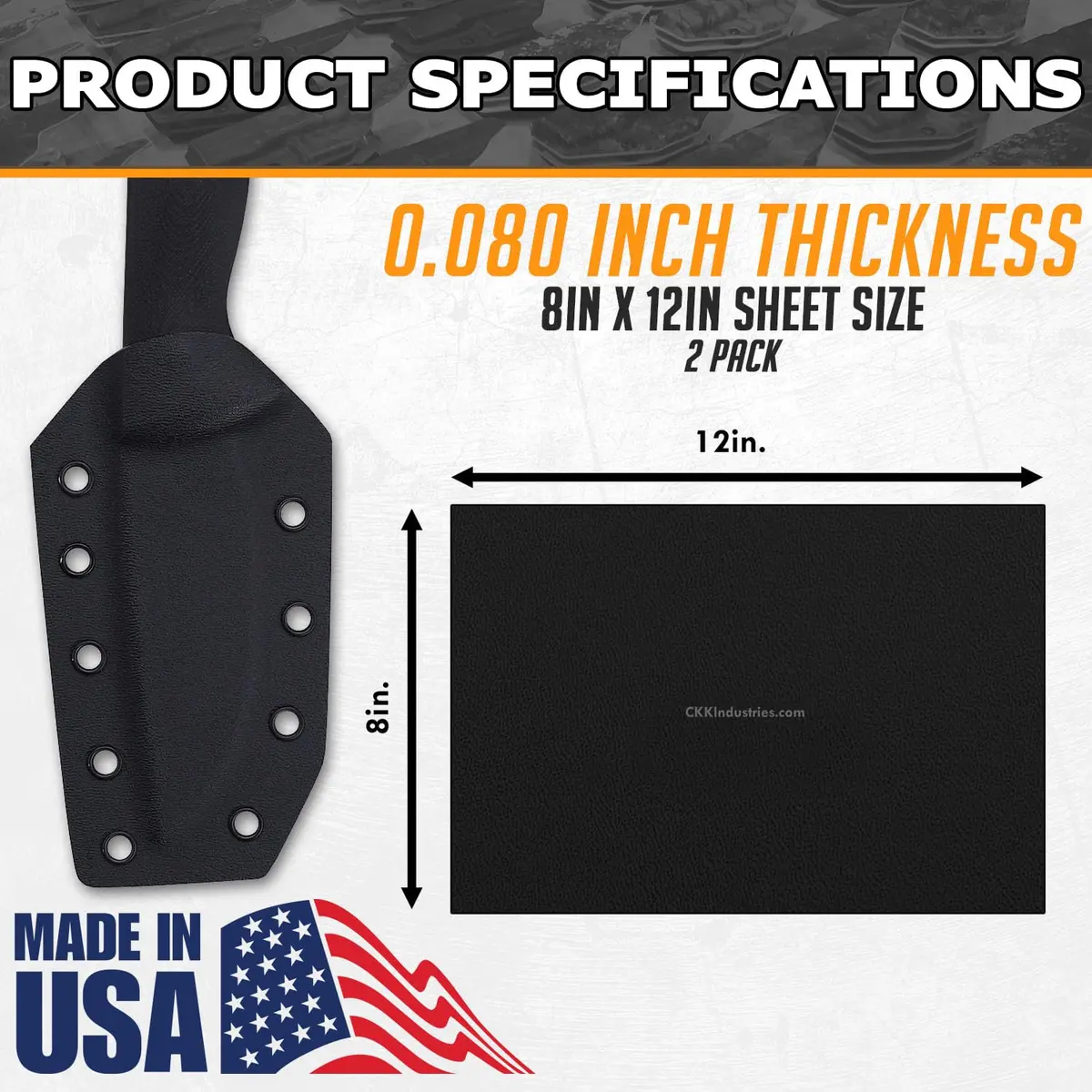 Holstex Kydex V Thermoform Sheet - Black P1 Texture 0.080in (20.3cm x 30.5cm) | USA-Made for Holster Making - view 3