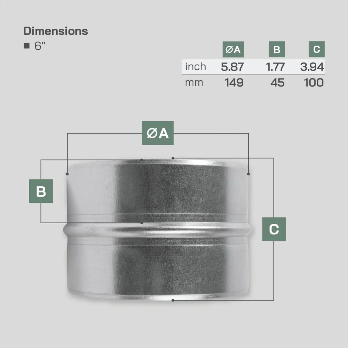 Vent Systems 6'' Inch Galvanized Steel Duct Connector | Round Ventilation Duct Extension for HVAC & Industrial Use - view 2