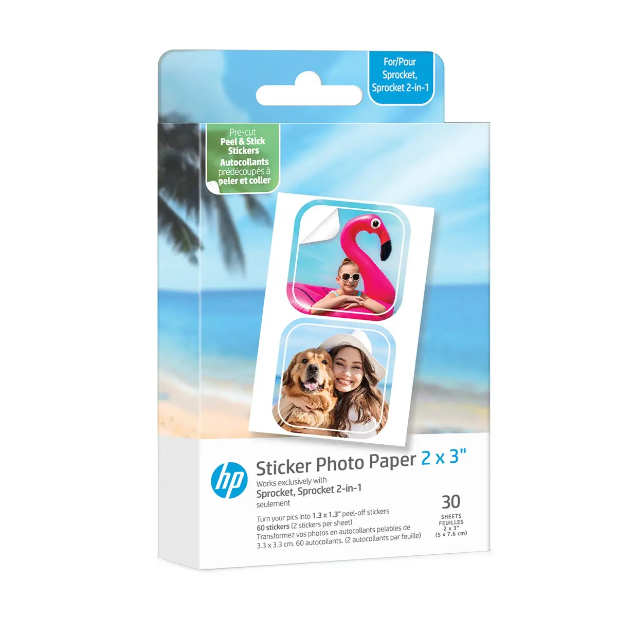 HP Sprocket 2x3” Premium Zink Pre-Cut Sticker Photo Paper, 30 Sheets (7.62x5.08 cm) | Fade-Resistant & Smudge-Proof - main product image