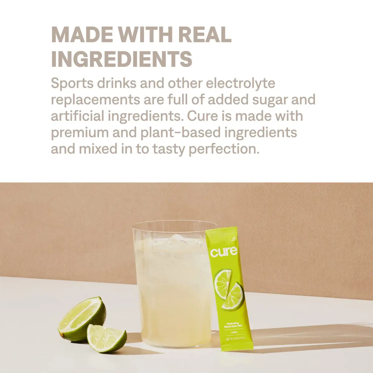 Cure Hydration Electrolyte Drink Powder Lime 14 Packets | 4x Electrolytes, No Added Sugar, Plant-Based - view 7