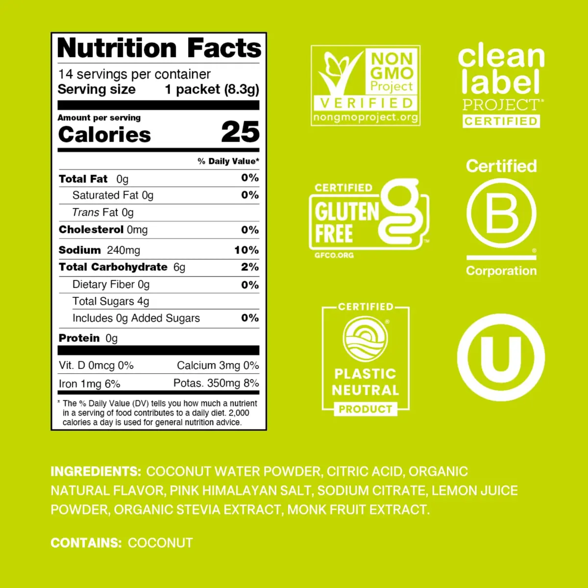 Cure Hydration Electrolyte Drink Powder Lime 14 Packets | 4x Electrolytes, No Added Sugar, Plant-Based - view 2