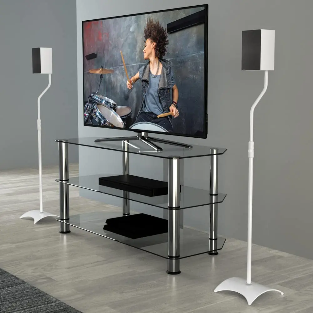 AVF Adjustable Height Speaker Floor Stands, Set of 2, 7.48" Base, 31.75-42.2" H, 11 lbs Capacity | White Steel Construction - view 6