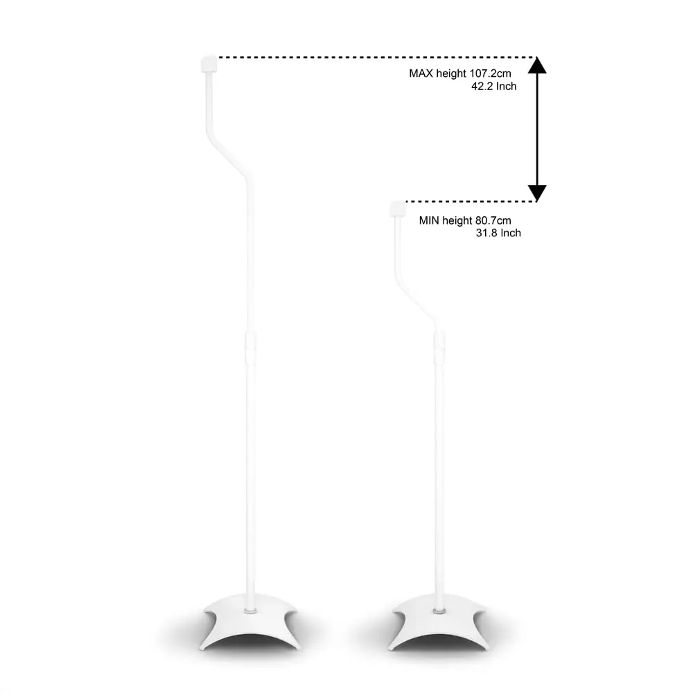 AVF Adjustable Height Speaker Floor Stands, Set of 2, 7.48" Base, 31.75-42.2" H, 11 lbs Capacity | White Steel Construction - view 7