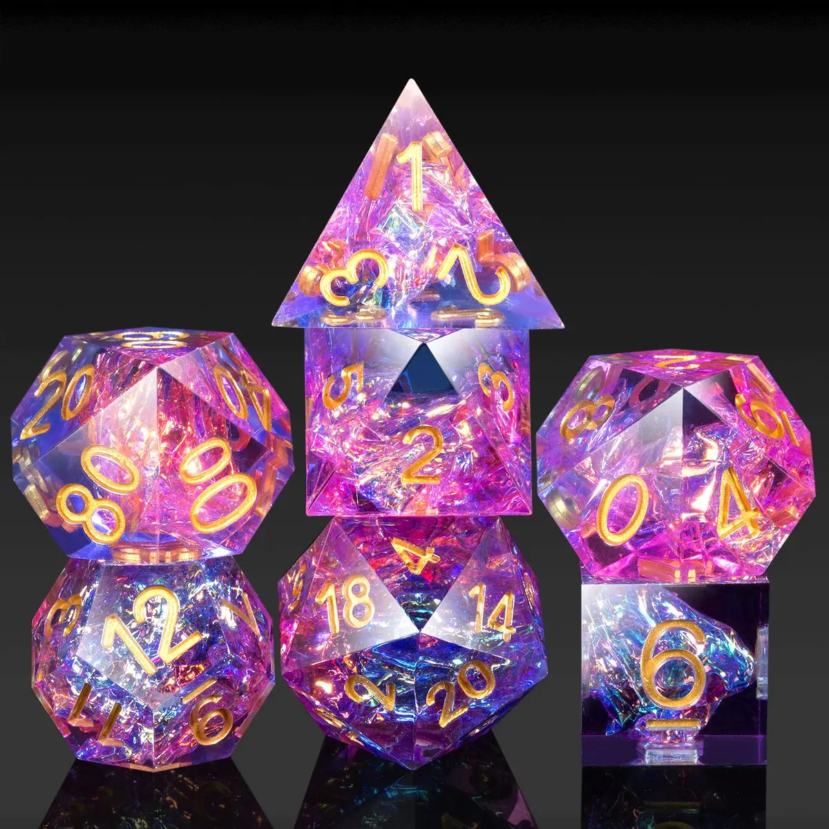 DNDND Game Dice Set, 7 pcs Sharp Edge Dice with Metal Case | Translucent Pink & Blue, Perfect for D&D & RPGs - main product image