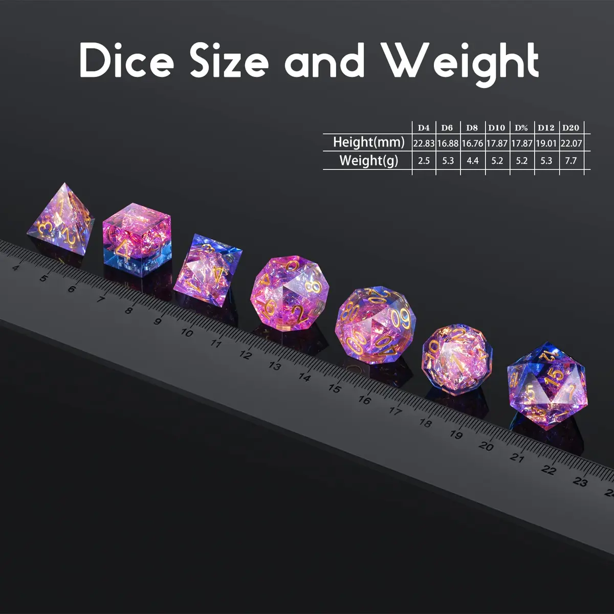 DNDND Game Dice Set, 7 pcs Sharp Edge Dice with Metal Case | Translucent Pink & Blue, Perfect for D&D & RPGs - view 5