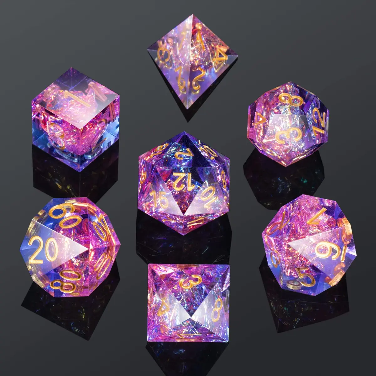 DNDND Game Dice Set, 7 pcs Sharp Edge Dice with Metal Case | Translucent Pink & Blue, Perfect for D&D & RPGs - view 6