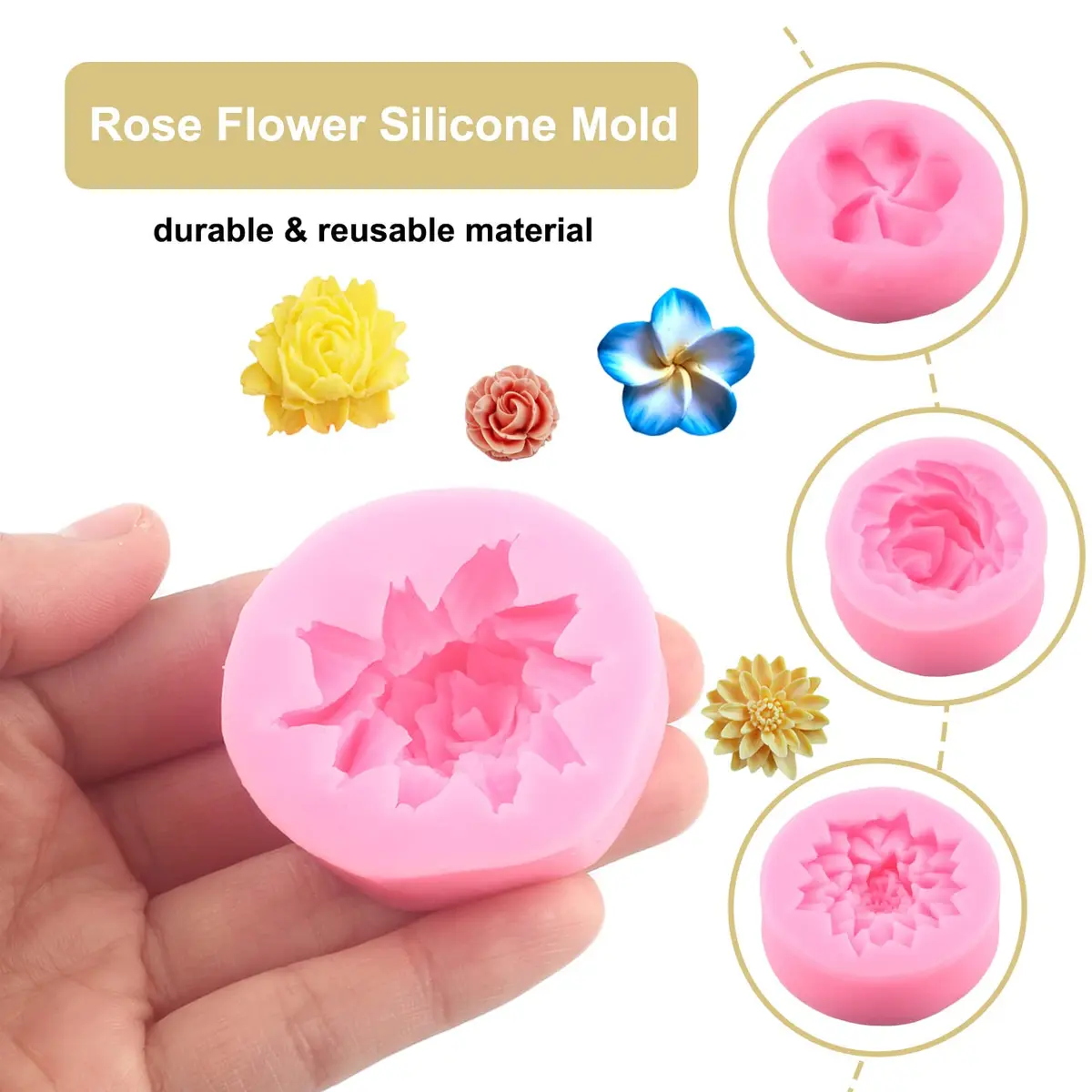 ZiXiang Flower Silicone Molds Set of 4 | Rose Chrysanthemum Fondant Molds for Cake Decorating, 1.88-2.20 inch Cavities - view 2