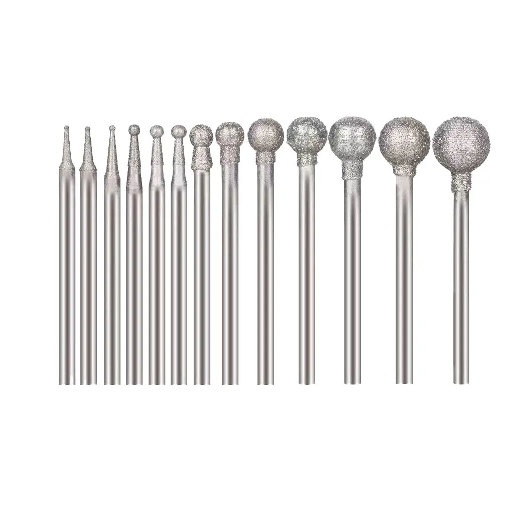 Luo ke 13 Pcs 0.5mm - 8mm Round Ball Shape Diamond Burr | Carving, Grinding, Cutting - main product image
