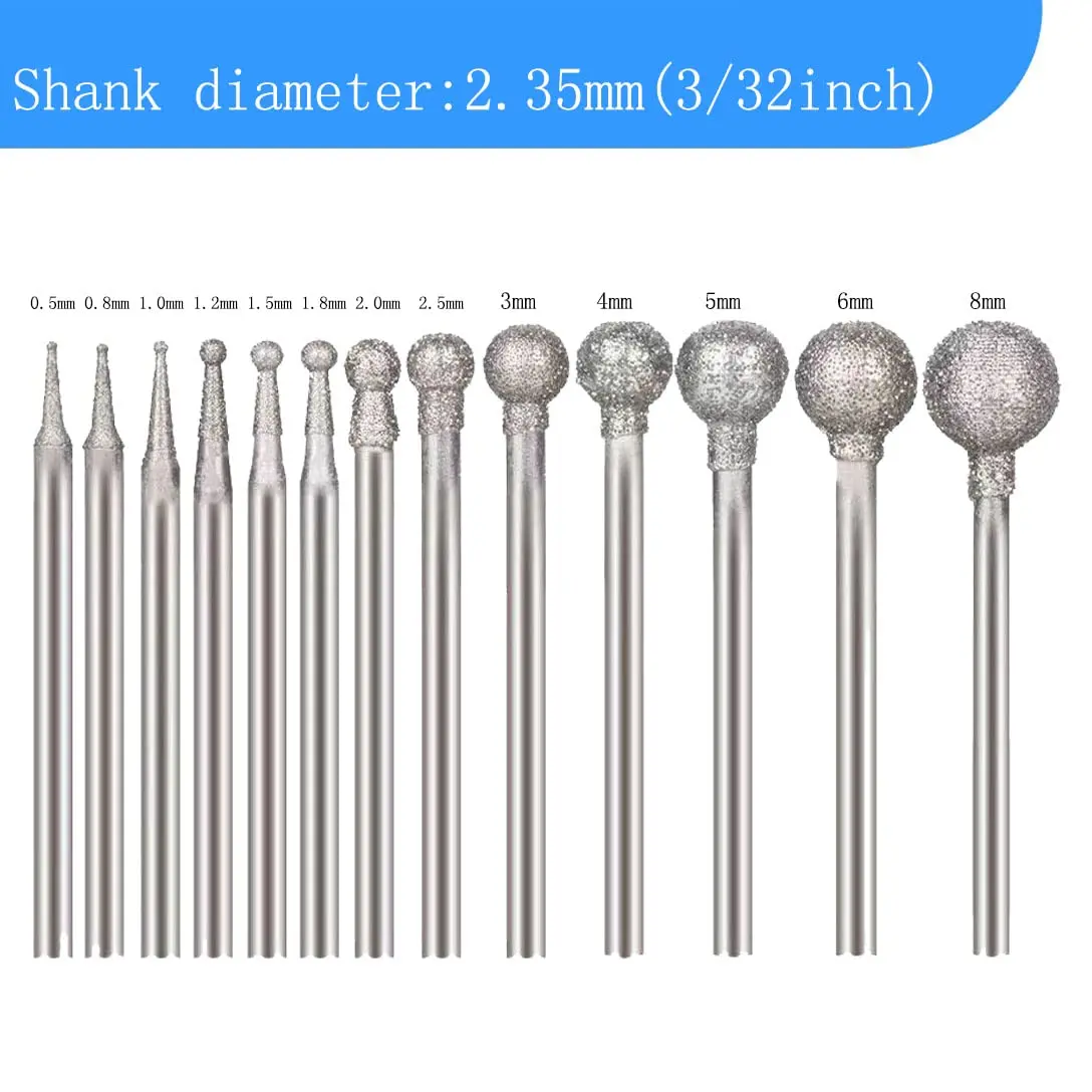 Luo ke 13 Pcs 0.5mm - 8mm Round Ball Shape Diamond Burr | Carving, Grinding, Cutting - view 2