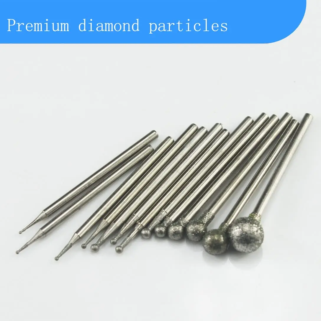 Luo ke 13 Pcs 0.5mm - 8mm Round Ball Shape Diamond Burr | Carving, Grinding, Cutting - view 3