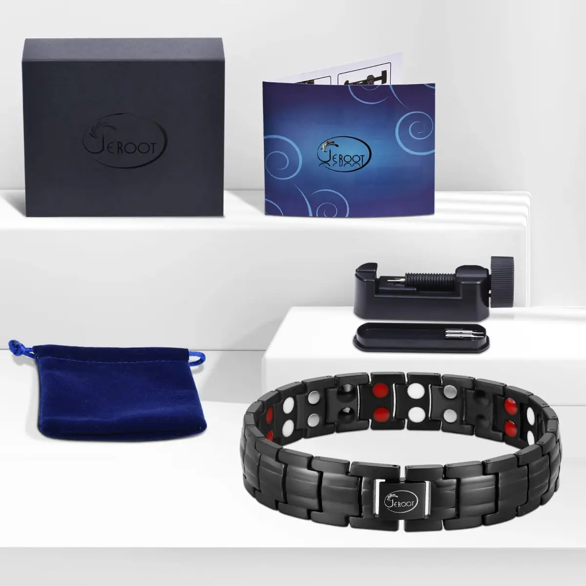 JEROOT Black Anion Magnetic Bracelet 22cm (8.6 inches) | Pure Titanium with 3500 Gauss Magnets - view 7