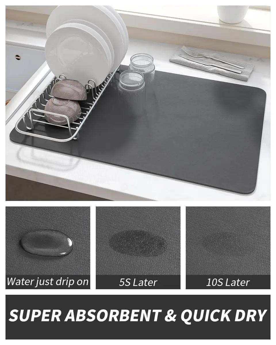 AMOAMI Coffee Mat Dish Drying Mat 48cm x 30cm (19"x12") | Absorbs Spills, Dries Fast, Hides Stains - view 2