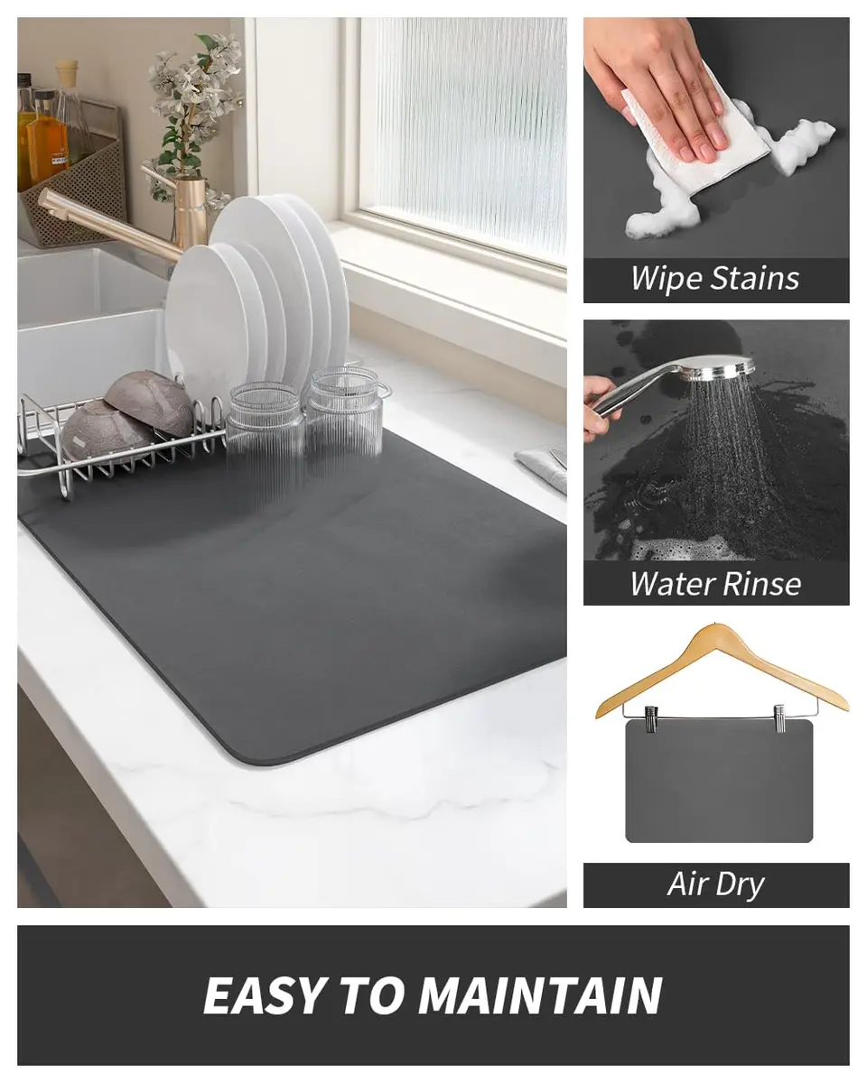 AMOAMI Coffee Mat Dish Drying Mat 48cm x 30cm (19"x12") | Absorbs Spills, Dries Fast, Hides Stains - view 4
