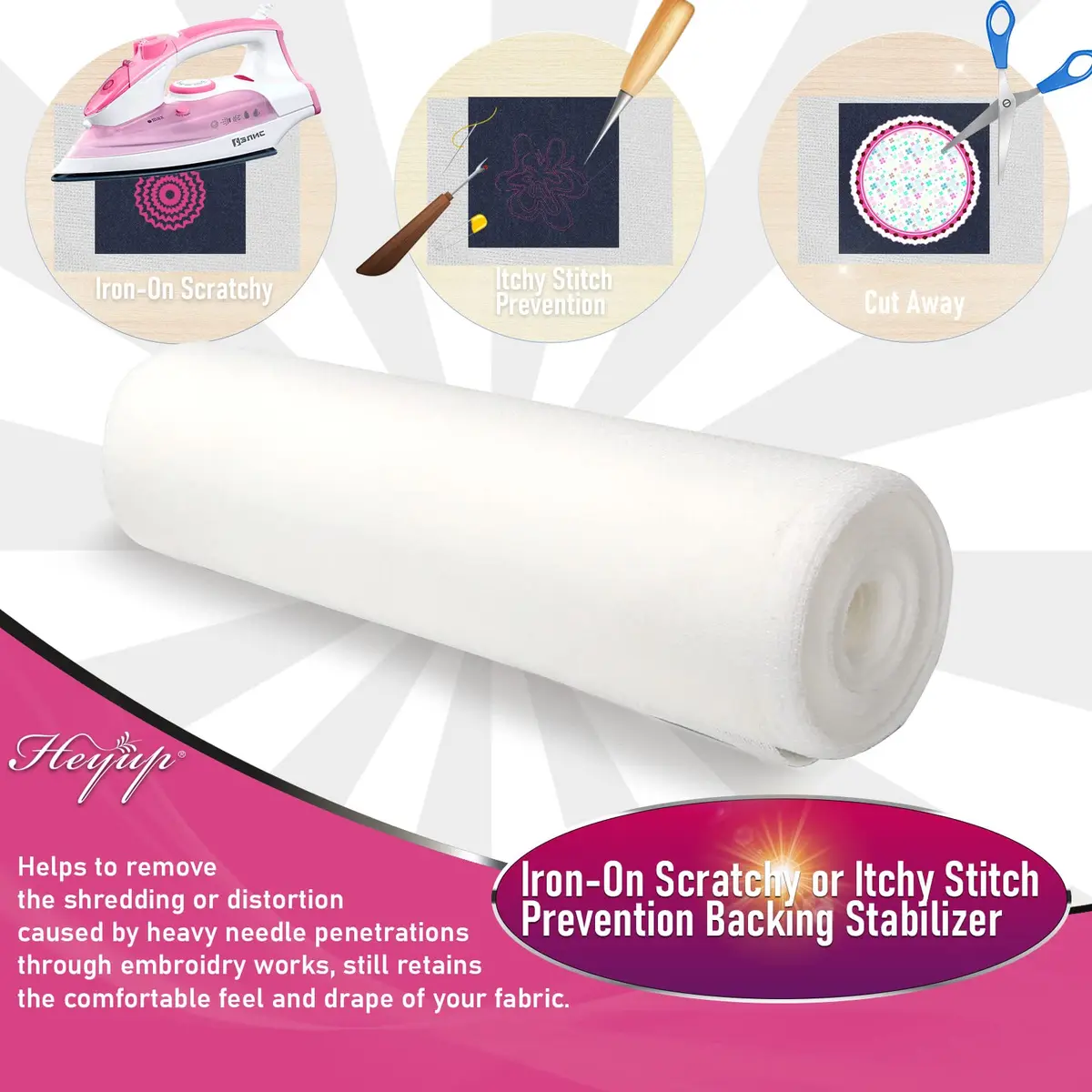 HEYUP Iron on Embroidery Stabilizer 8" x 9 Yd Light Weight Prevent Scratchy Sensitive Skin - view 4