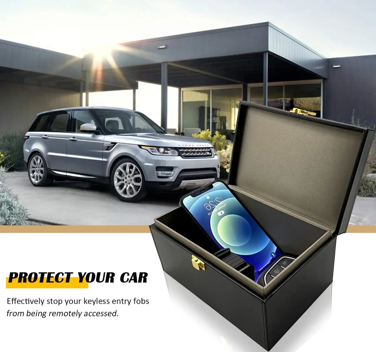 briidea Faraday Box Key Fob Protector, Keyless Entry Car Key Safe Protector, Signal Blocking Shielding Box for Car Keys (L, Black) - view 2