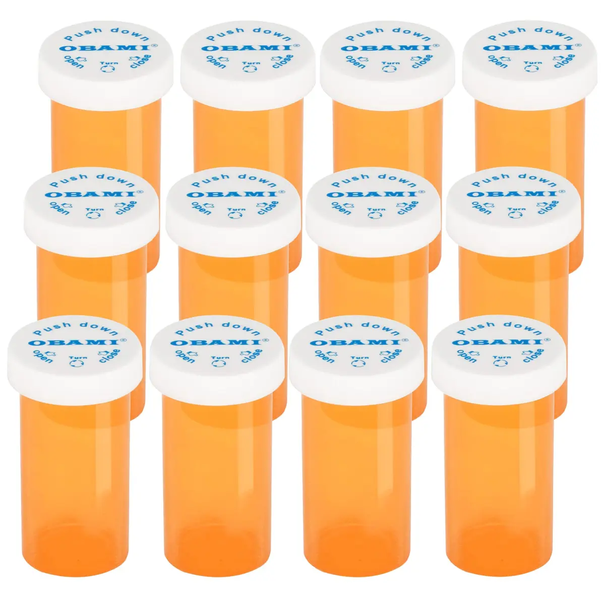 Obami 13 Dram (52ml) Orange Medicine Pill Bottles with Child-Resistant Caps - 12 Count | Perfect for Travel & Pharmacy Use - main product image