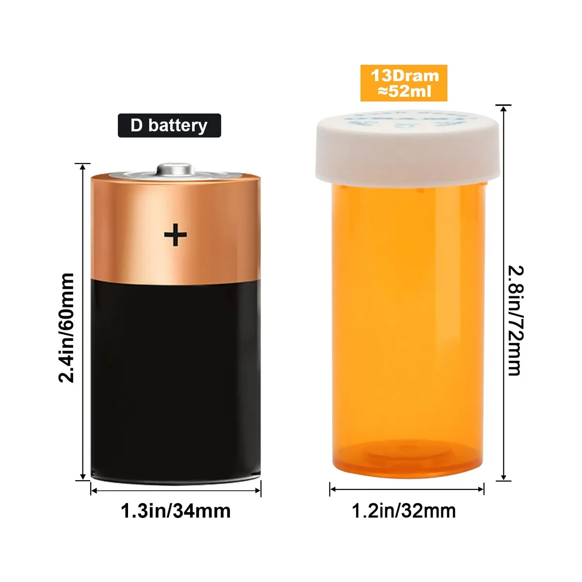 Obami 13 Dram (52ml) Orange Medicine Pill Bottles with Child-Resistant Caps - 12 Count | Perfect for Travel & Pharmacy Use - view 3
