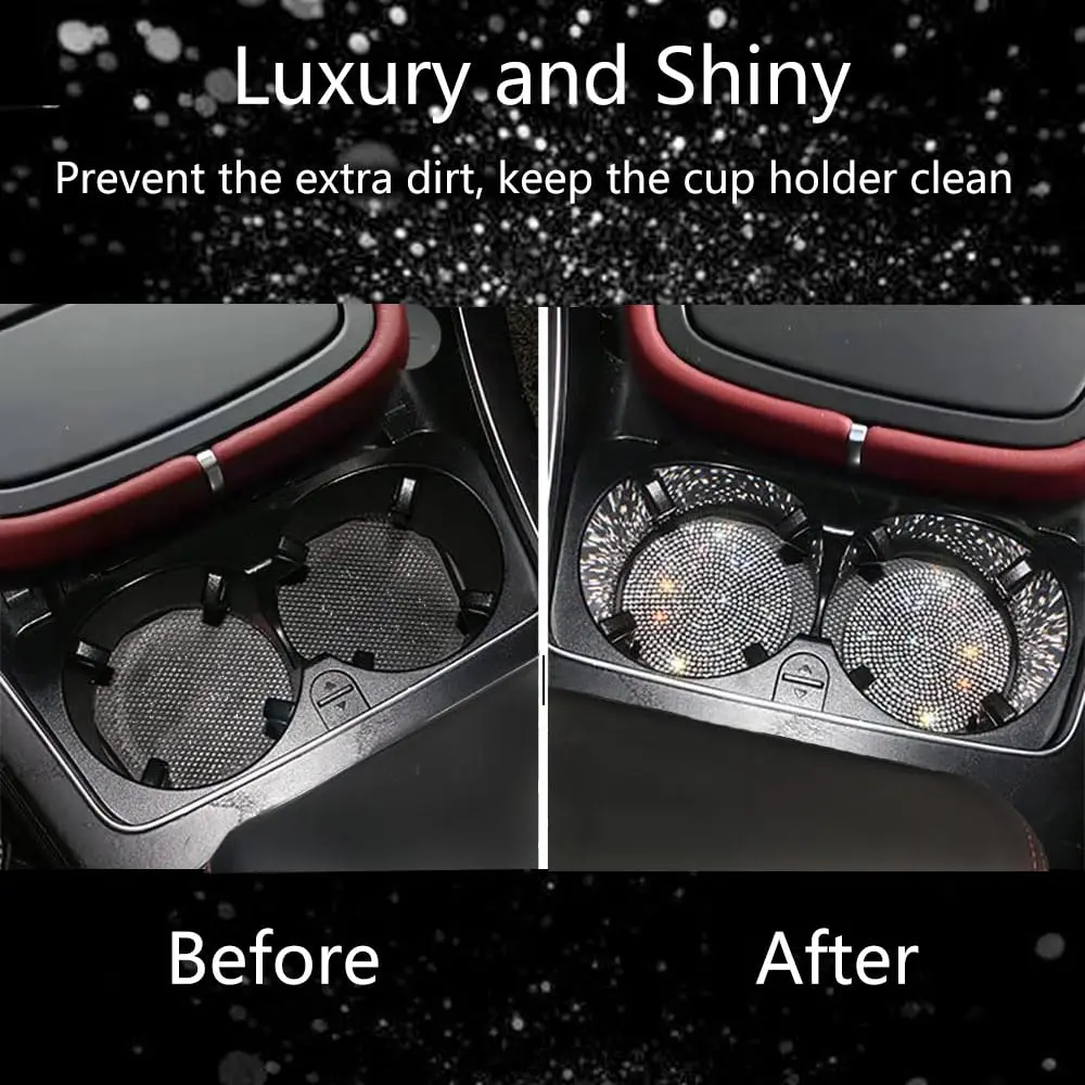 NBTEPEM Bling Car Cup Holder Coasters & Push Start Button Set 7cm (2.75 inch) | Sparkle Interior Accessories for Women - view 5