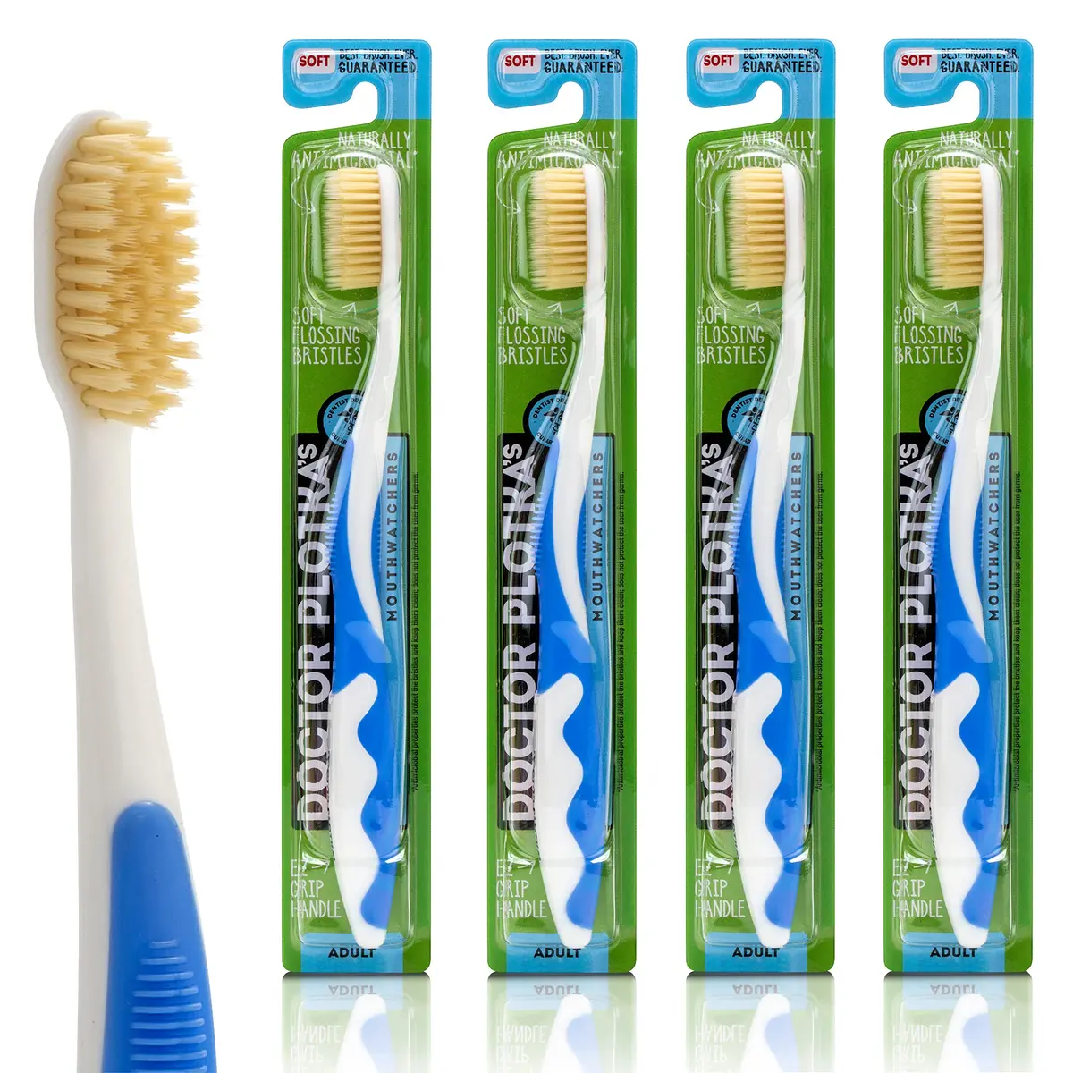 MOUTHWATCHERS Soft Flossing Manual Toothbrush 4-Pack Blue | Dual-Layered Bristles for Deep Clean - main product image
