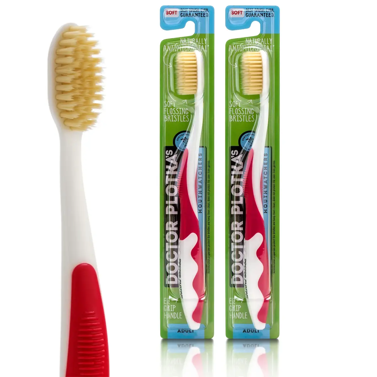 MOUTHWATCHERS Soft Flossing Manual Toothbrush, Adults, 2-Pack, Red | Dual-Layered Bristles for Deep Clean - main product image
