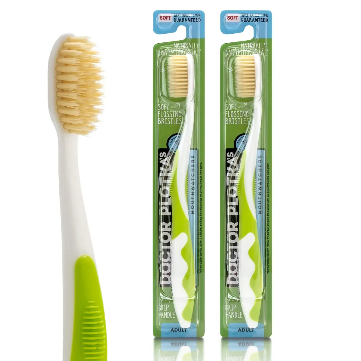 MOUTHWATCHERS Soft Flossing Manual Toothbrush, Adults, 2-Pack, Green | Dual-Layered Bristles for Deep Clean - main product image