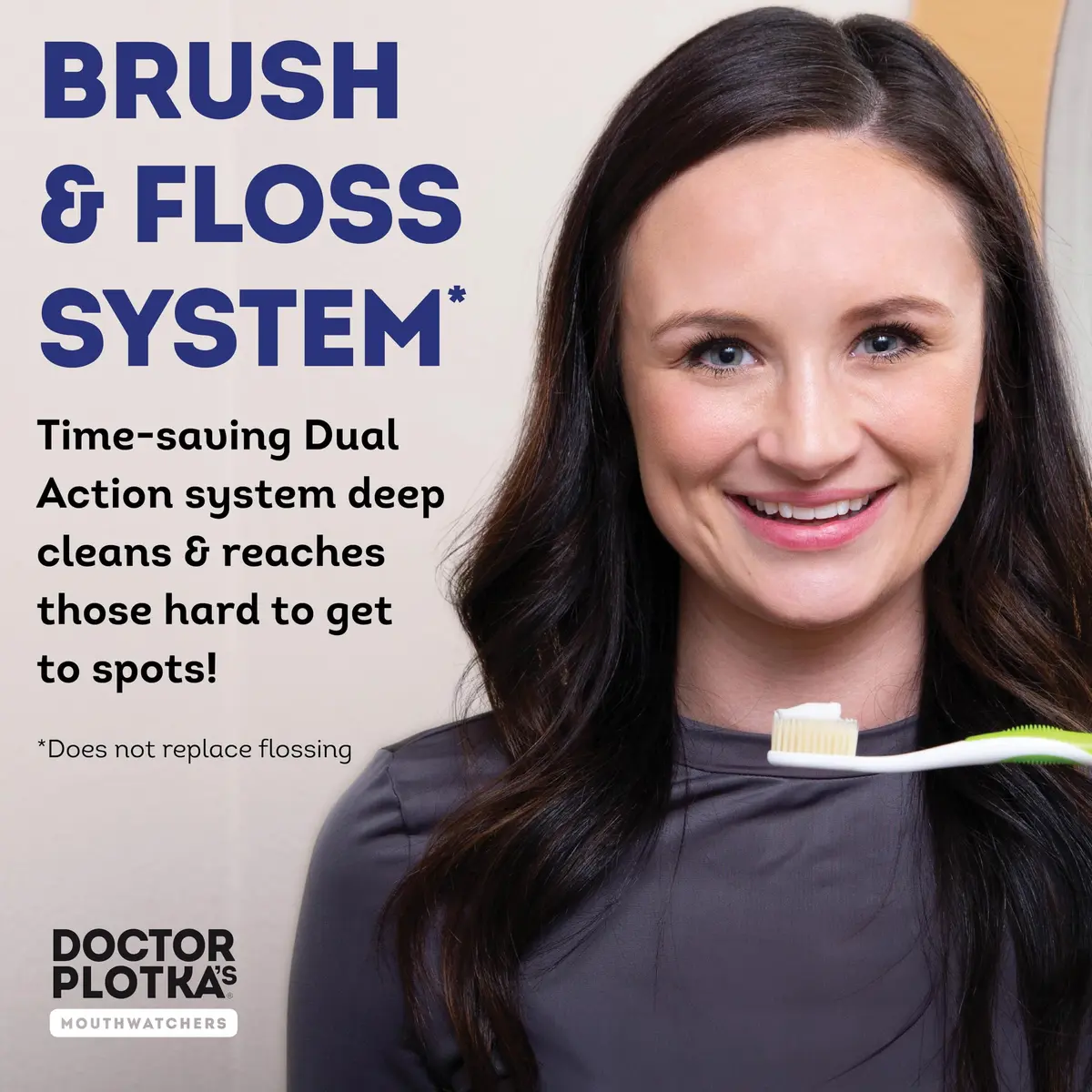 MOUTHWATCHERS Soft Flossing Manual Toothbrush 4-Pack Green | Built-in Flosser for Adults - view 2