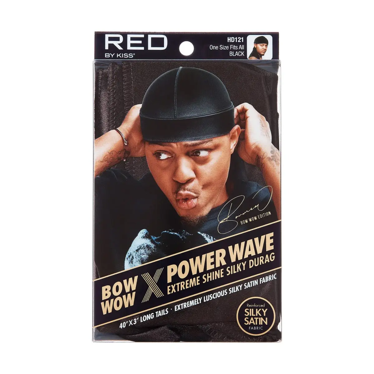 RED by Kiss Bow Wow Extreme Shine Silky Durag - Black | Breathable Wave Compression Doo Rag with Long Tails - view 3