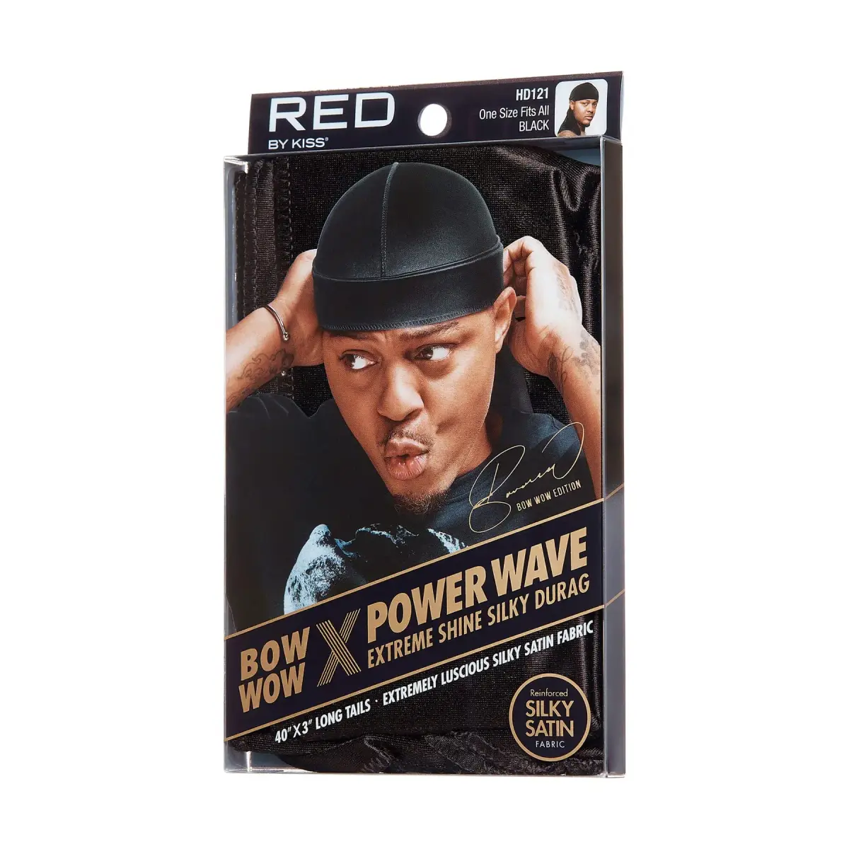 RED by Kiss Bow Wow Extreme Shine Silky Durag - Black | Breathable Wave Compression Doo Rag with Long Tails - view 4