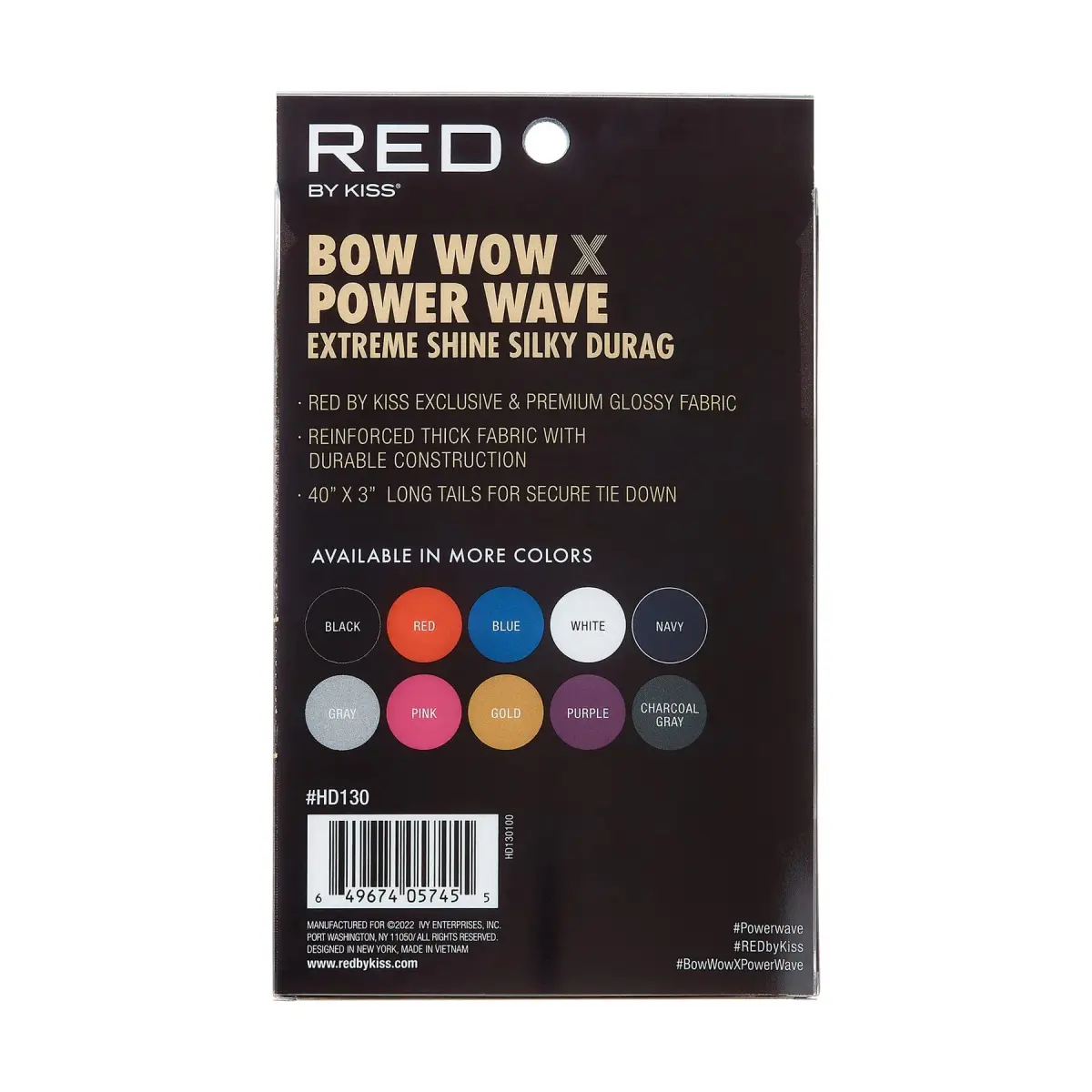 RED by Kiss Bow Wow X Power Wave Extreme Shine Silky Durag Charcoal Gray | Waves Silky Doo Rag for Men - view 5