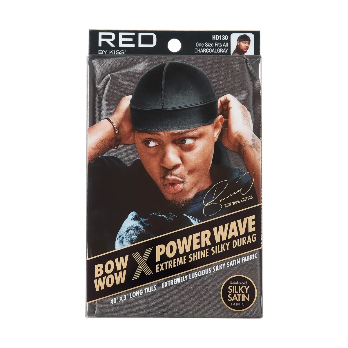 RED by Kiss Bow Wow X Power Wave Extreme Shine Silky Durag Charcoal Gray | Waves Silky Doo Rag for Men - view 3