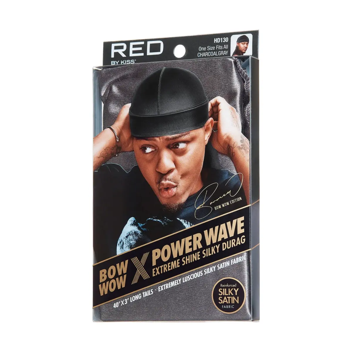 RED by Kiss Bow Wow X Power Wave Extreme Shine Silky Durag Charcoal Gray | Waves Silky Doo Rag for Men - view 4
