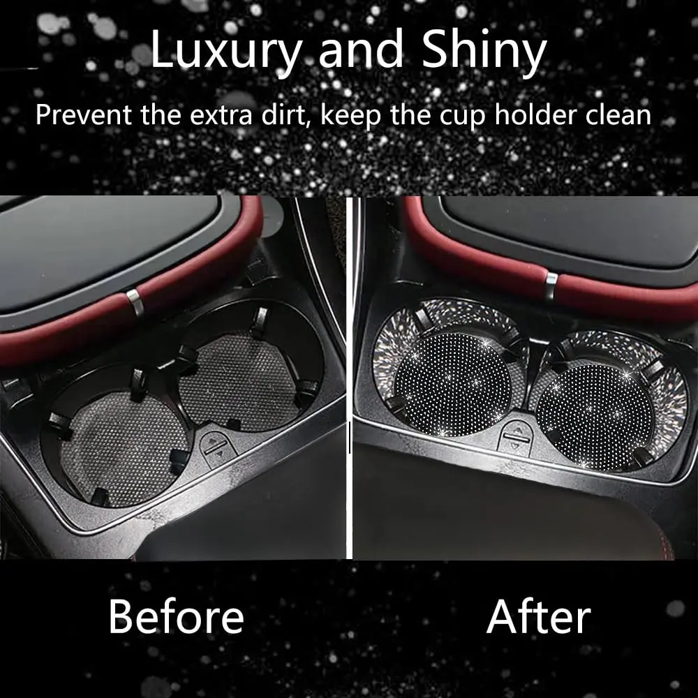 NBTEPEM 4pcs Bling Car Cup Holder Coaster 2.75 inch | Rhinestone Anti-Slip Shockproof Universal - view 6