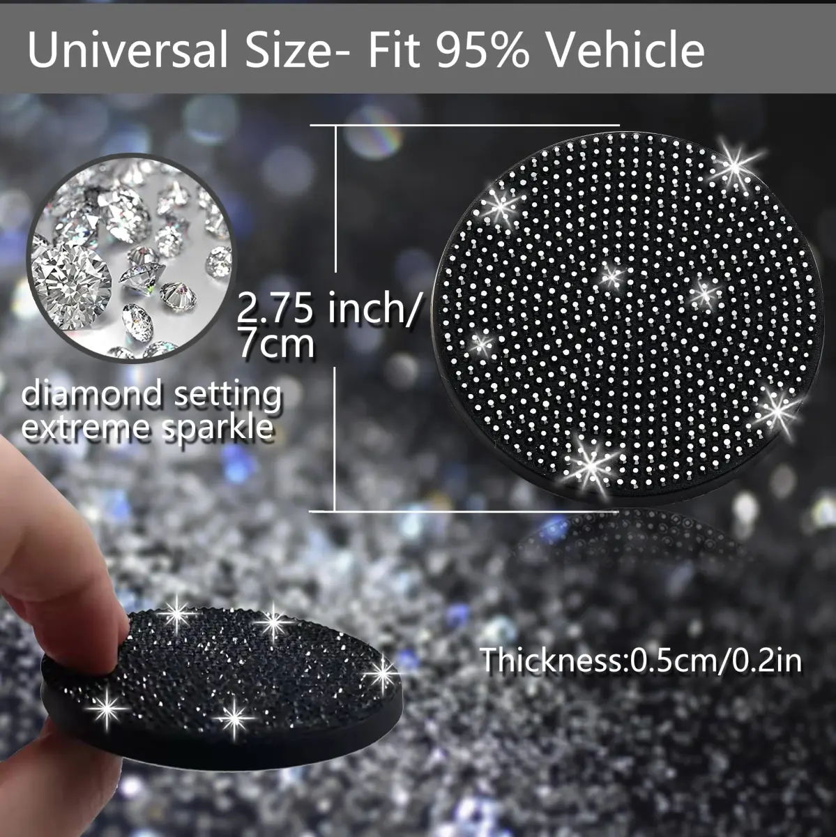NBTEPEM Bling Black Car Cup Holder Coasters (4 pcs, 2.75 inch) | Sparkle & Protect Your Car Interior - view 2