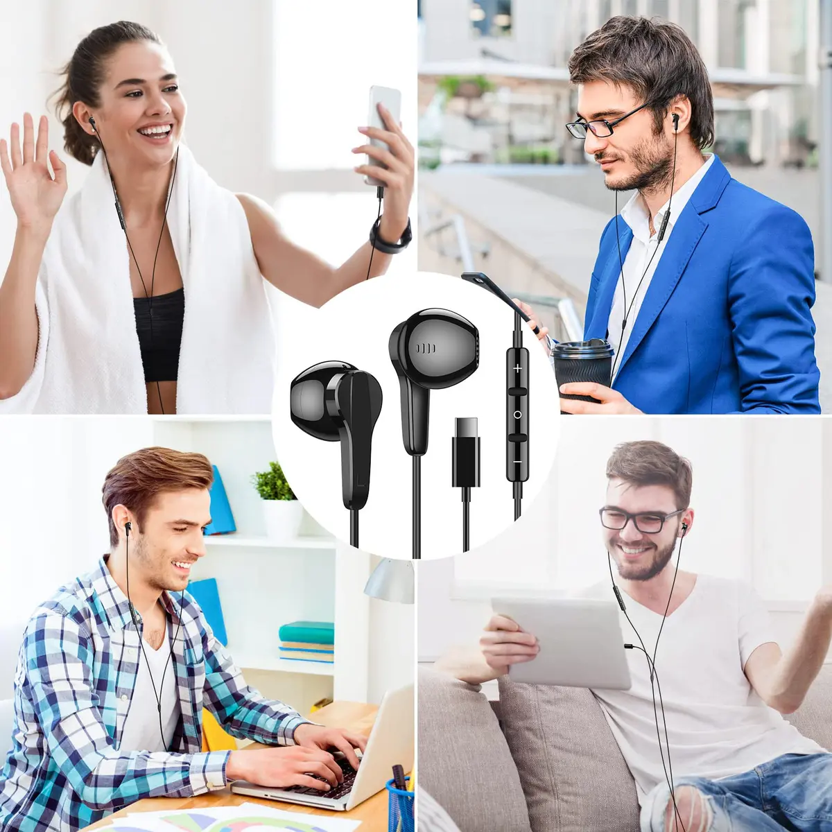 ASKUBSKU USB C Wired Headphones for Samsung & More | High Fidelity Stereo, Magnetic Neckband, 45° Semi In-Ear Design - view 7