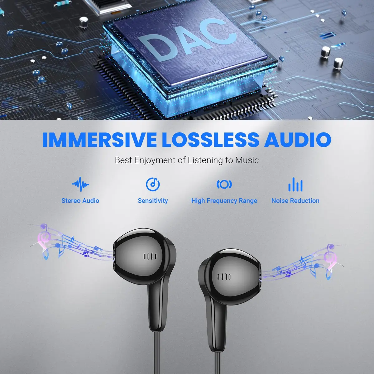ASKUBSKU USB C Wired Headphones for Samsung & More | High Fidelity Stereo, Magnetic Neckband, 45° Semi In-Ear Design - view 2
