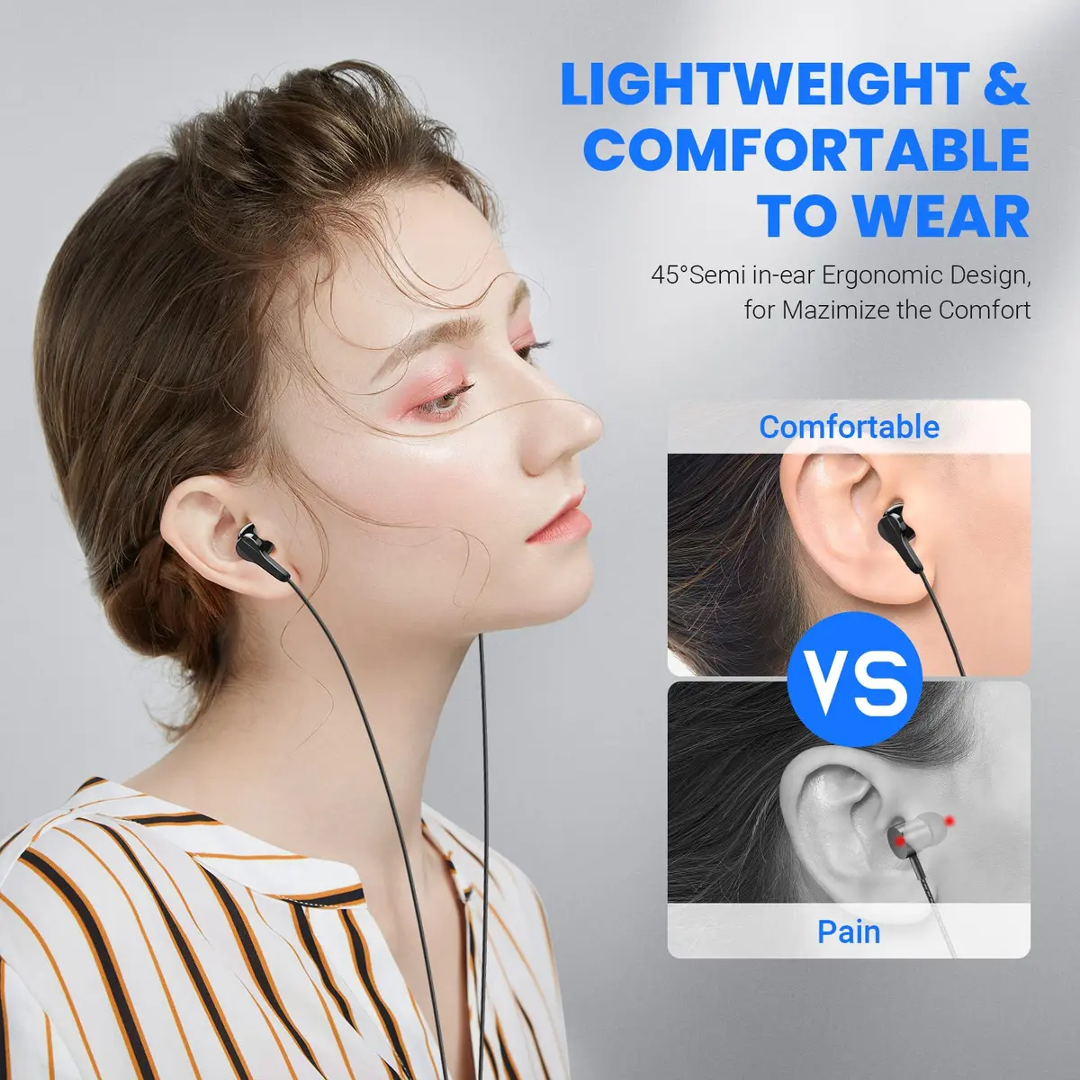 ASKUBSKU USB C Wired Headphones for Samsung & More | High Fidelity Stereo, Magnetic Neckband, 45° Semi In-Ear Design - view 3